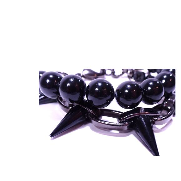 Joomi Lim Women's Single Row Spike Black Bead Two Row Bracelet NWOT 168 - Picture 5 of 8